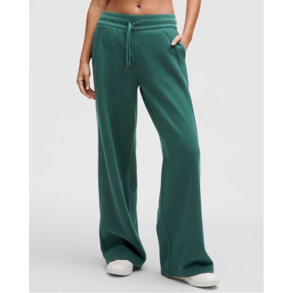 Lululemon Scuba Wide Leg Mid Rise Pant Teal Green Fleece Womens Size S LW5GEES